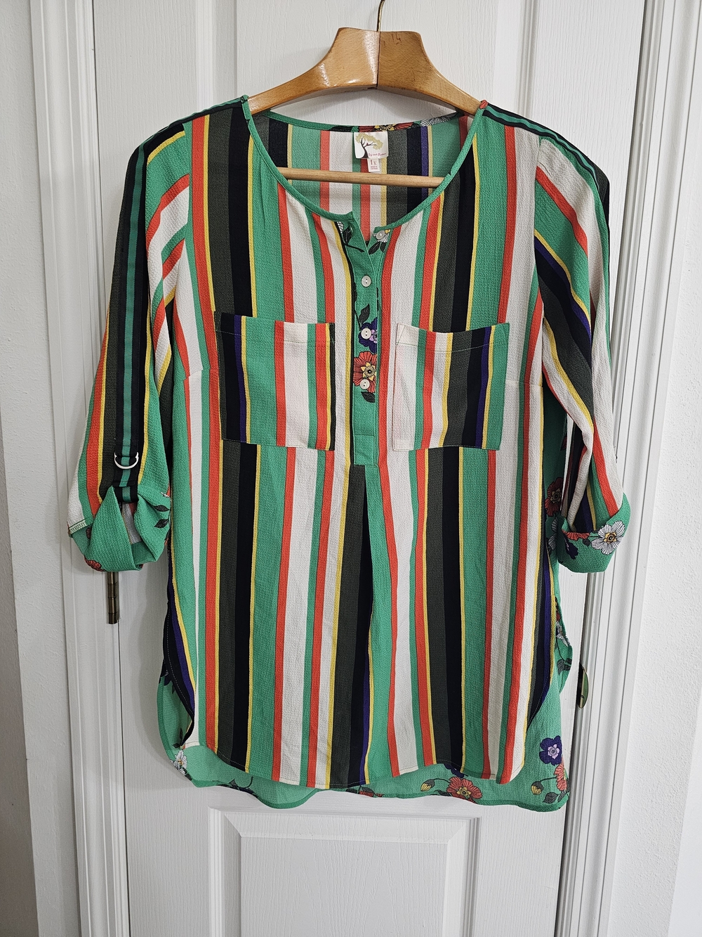 fig and flower Green Multicolor Striped Henley Tunic